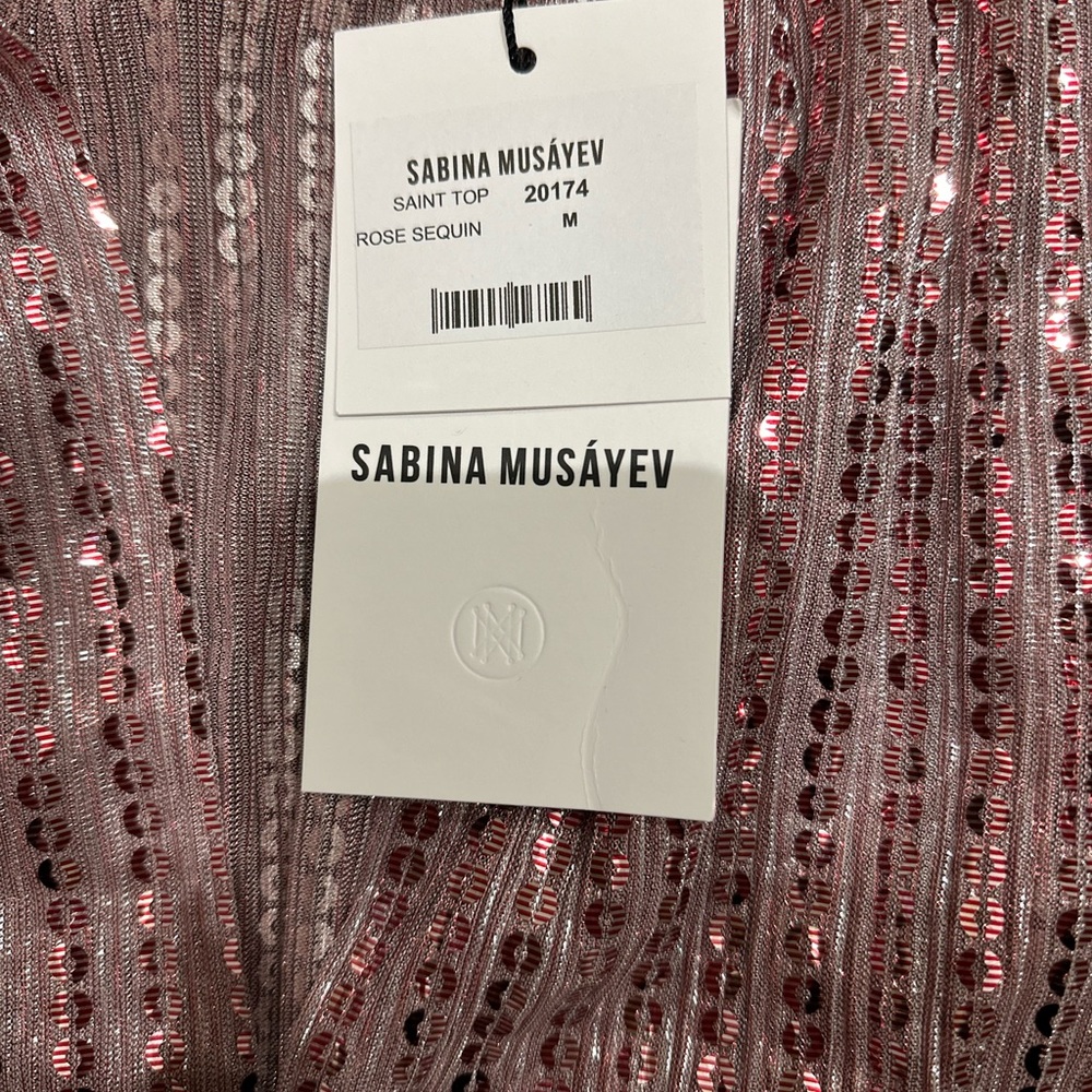 NWT Sabina Musayev X Revolve pink sequin top women’s size Medium 💕 - SOLD OUT‼️ - Picture 4 of 5